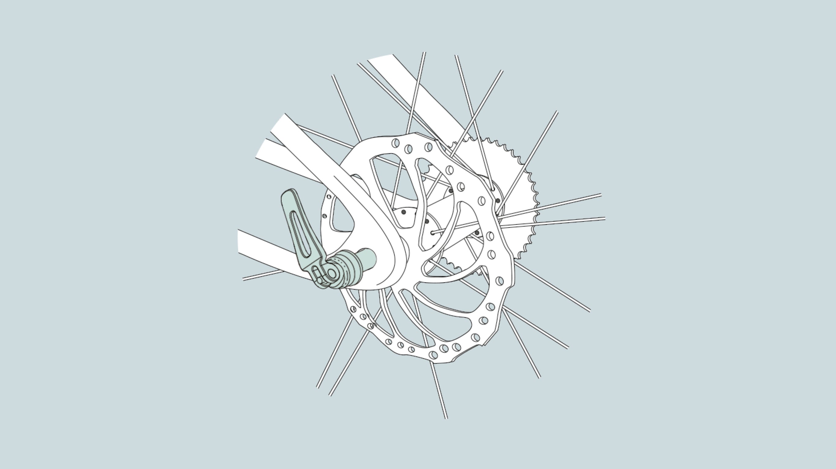 Layout of thru axle insertion into bike wheel
